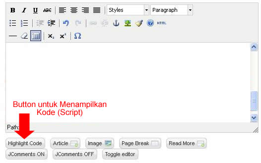cara menampilkan kode script joomla