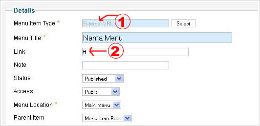 cara membuat menu tanpa link di web joomla